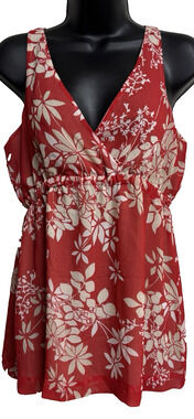 New York & Company Womens Medium Floral Babydoll Tank Top Blouse Red Sleeveless